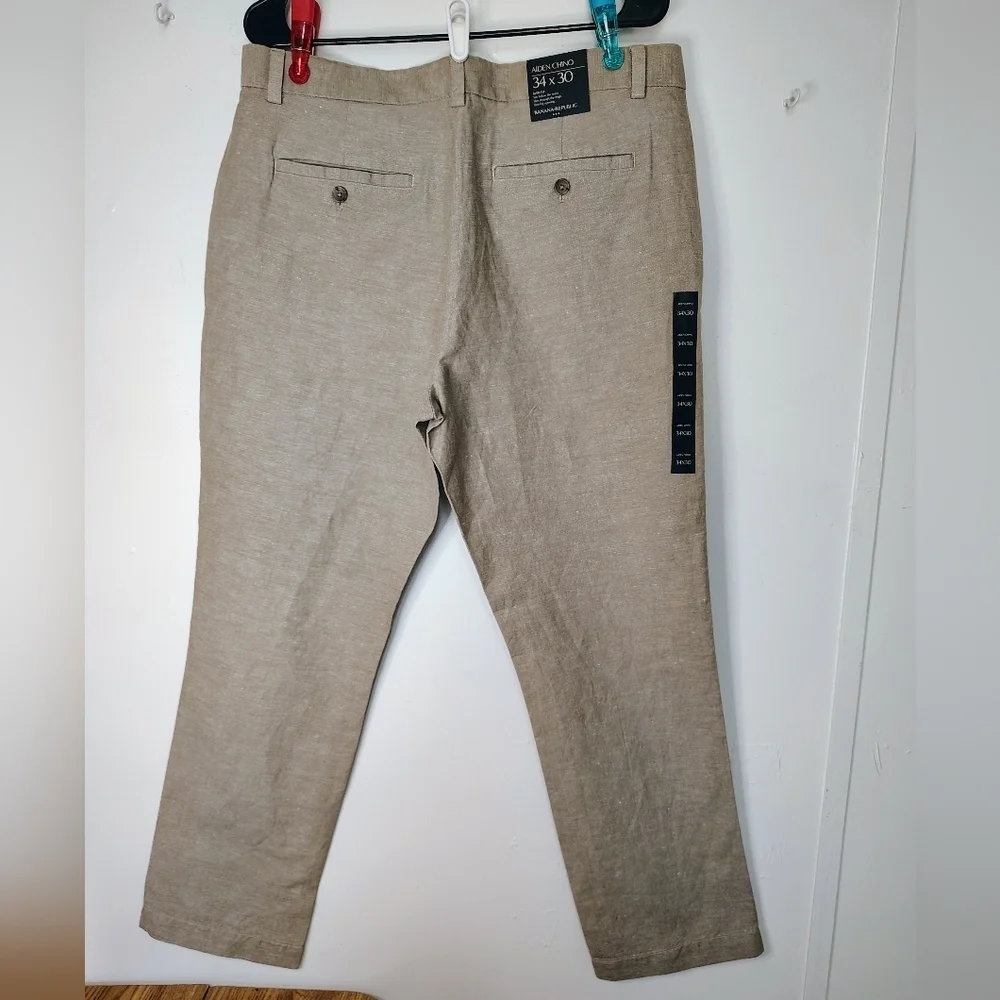 Banana Republic Men's Aiden Chino Slim Leg Linen High Rise Pants sz 34x30, Tan.